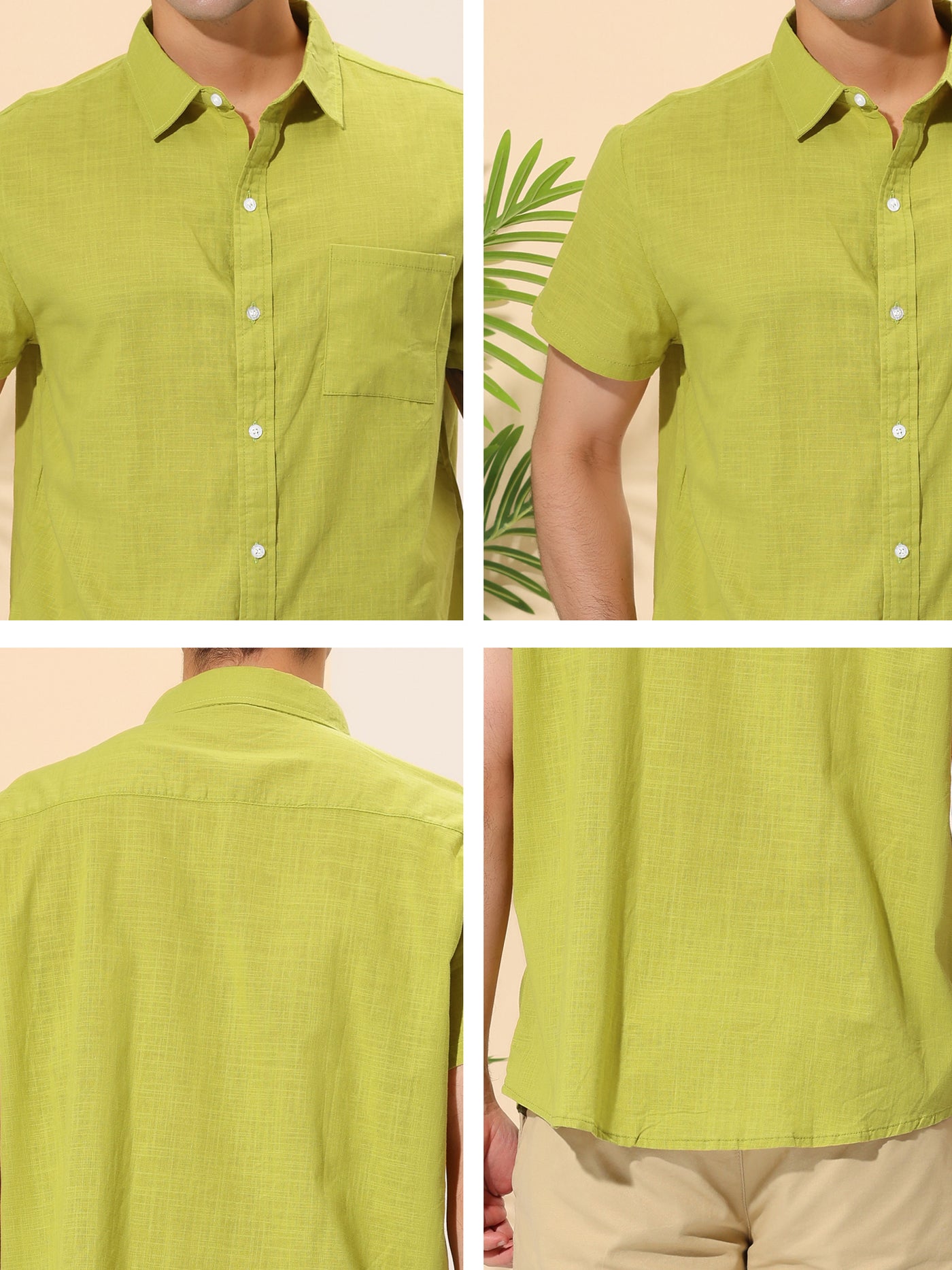 Bublédon Linen Short Sleeve Point Collar Solid Summer Shirt