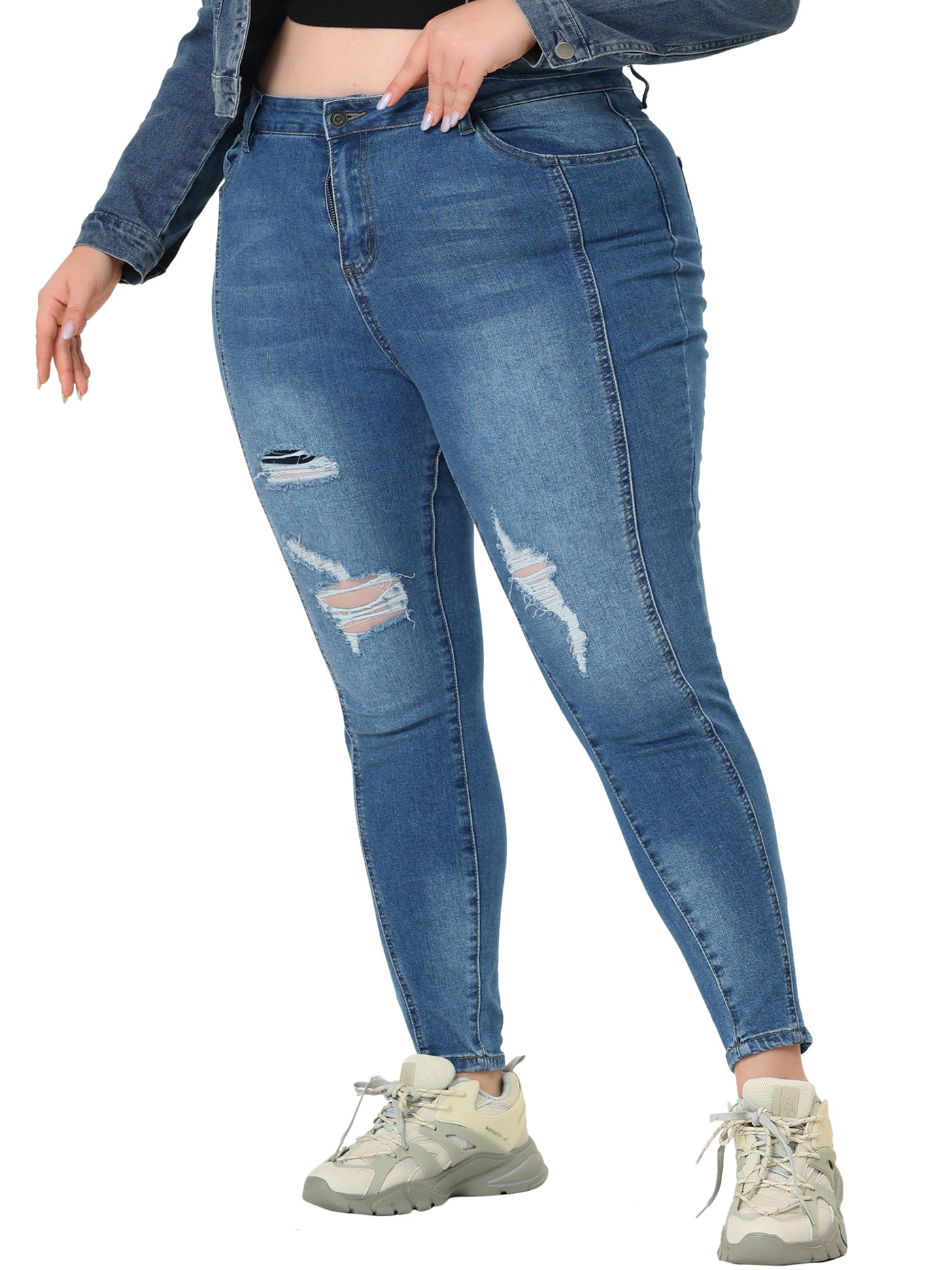 Bublédon Women's Plus Size Mid Rise Stretch Washed Skinny Jeans