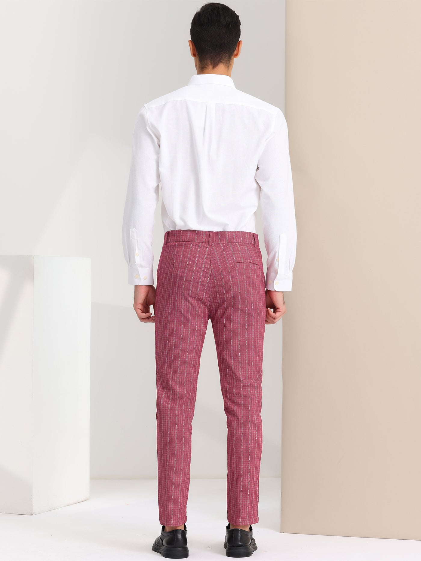 Bublédon Men's Plaid Dress Pants Slim Fit Office Prom Stripe Printed Pants