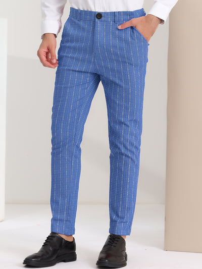 Men's Plaid Dress Pants Slim Fit Office Prom Stripe Printed Pants