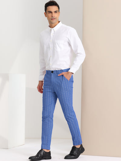 Men's Plaid Dress Pants Slim Fit Office Prom Stripe Printed Pants