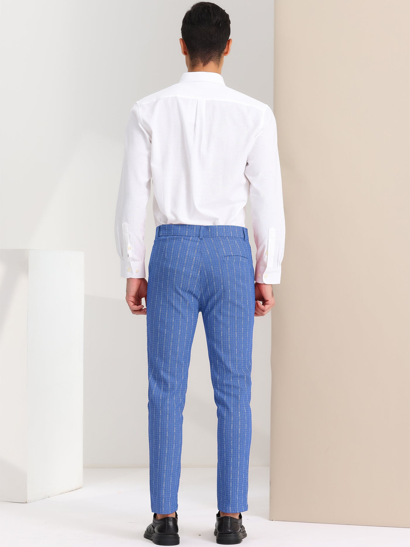 Bublédon Men's Plaid Slim Fit Office Prom Stripe Printed Dress Pants