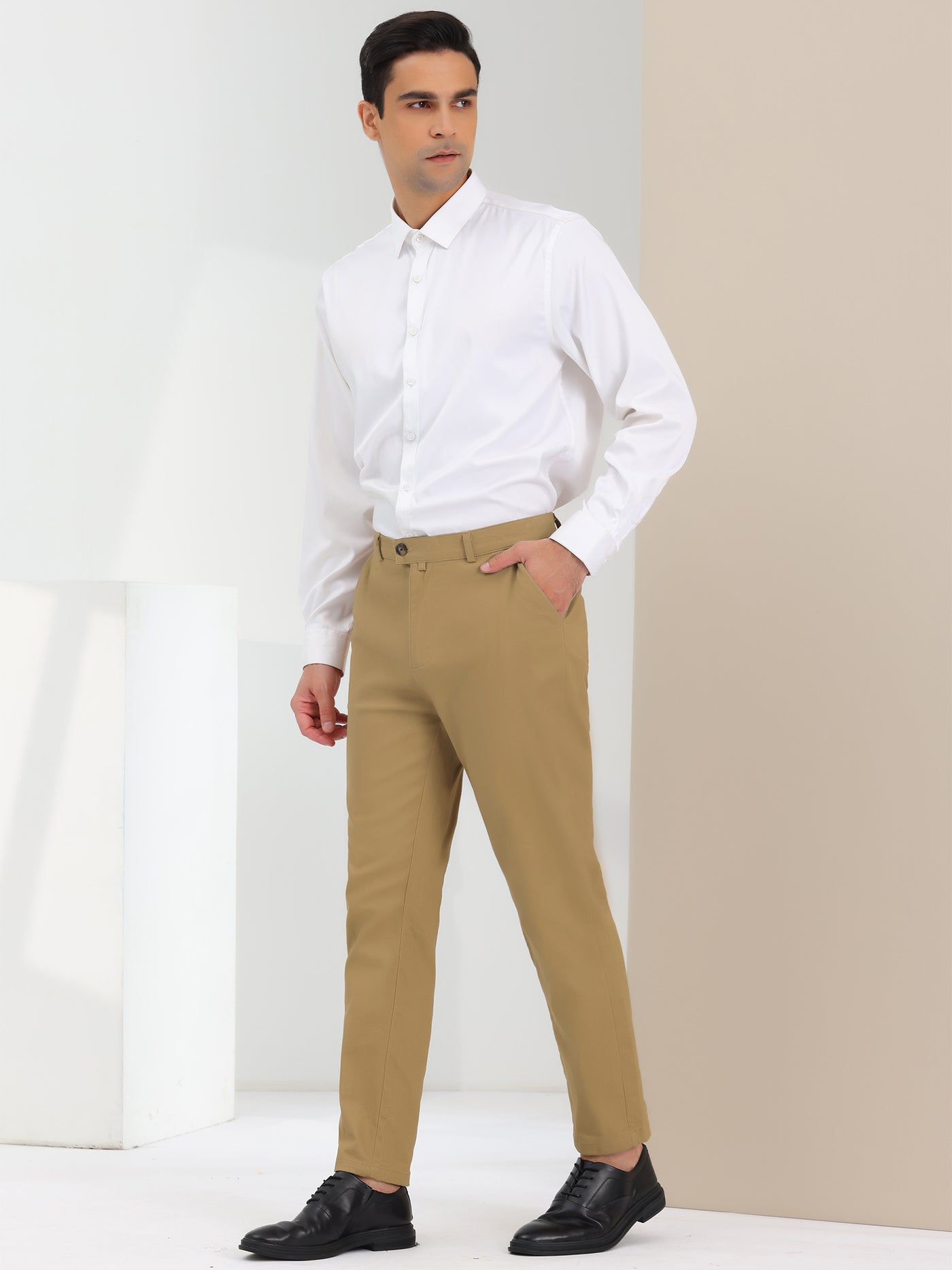 Bublédon Men's Dress Pants Flat Front Solid Classic Fit Business Prom Suit Trousers