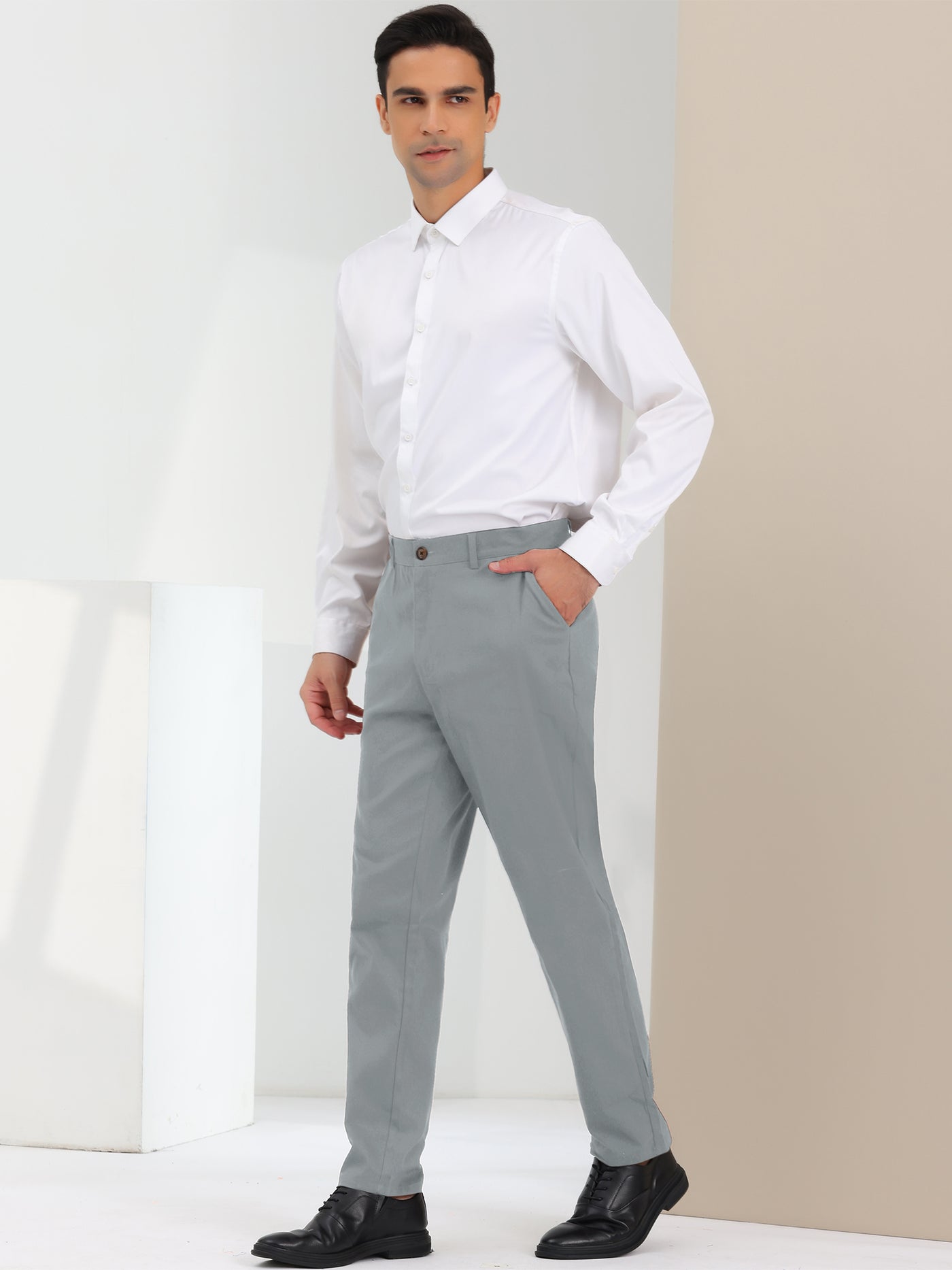 Bublédon Men's Dress Pants Classic Fit Flat Front Solid Color Prom Trousers