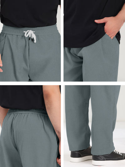 Men's Corduroy Pants Drawstring Elastic Waist Loose Fit Trousers