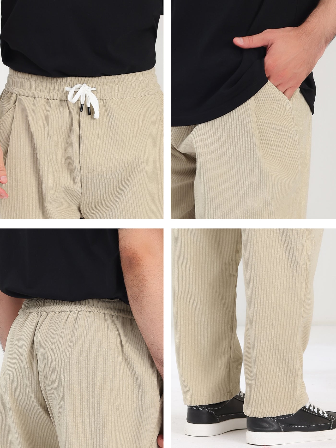 Bublédon Men's Corduroy Pants Drawstring Elastic Waist Loose Fit Trousers
