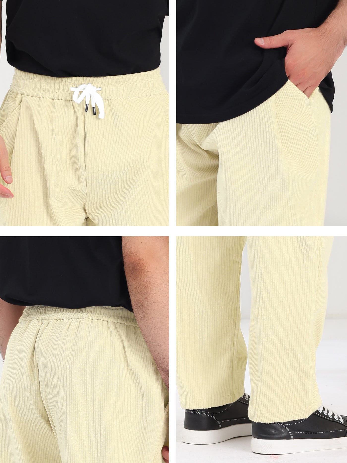 Bublédon Men's Corduroy Pants Drawstring Elastic Waist Loose Fit Trousers