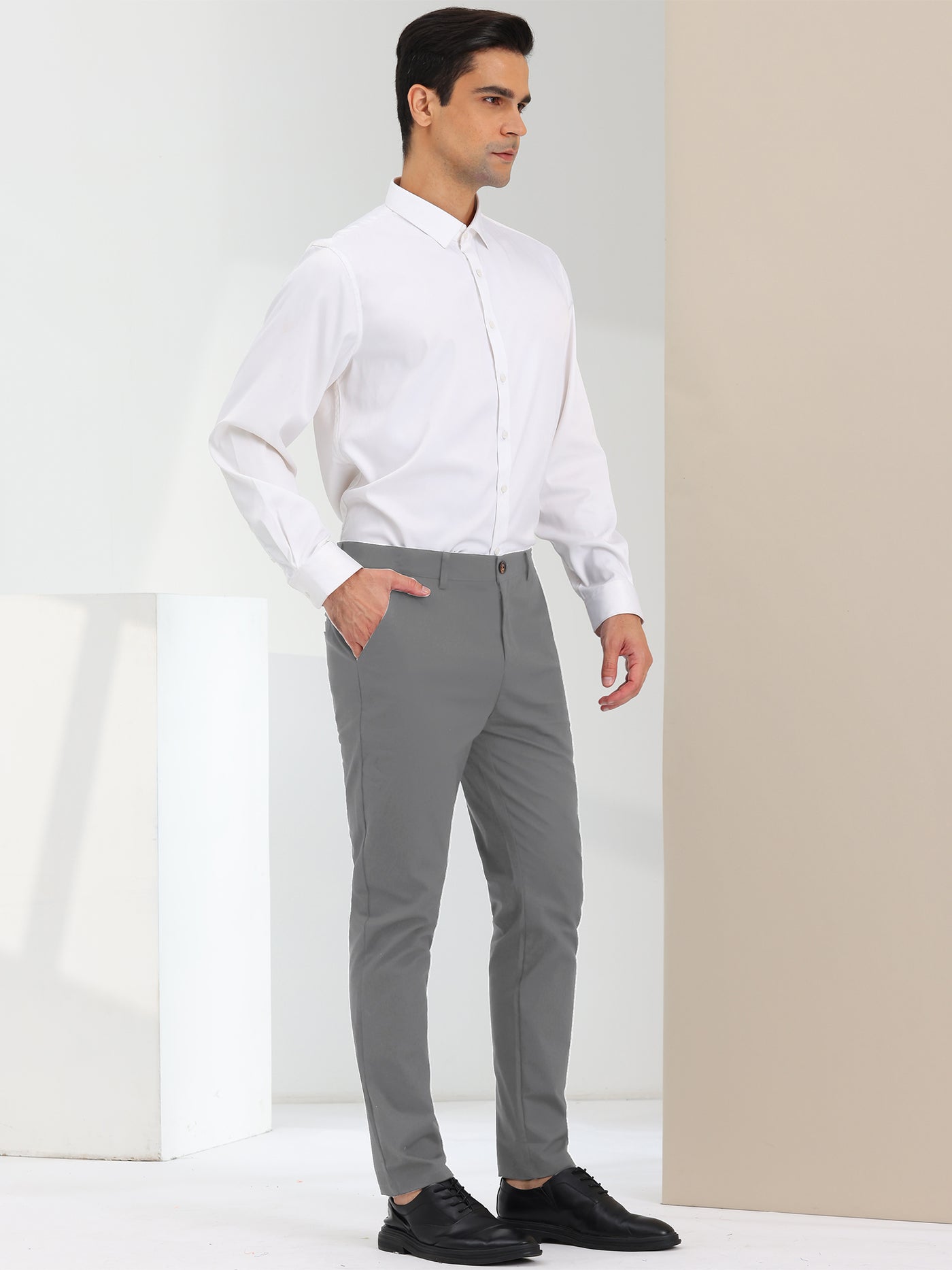 Bublédon Slim Fit Solid Color Chino Pencil Dress Trousers Pants