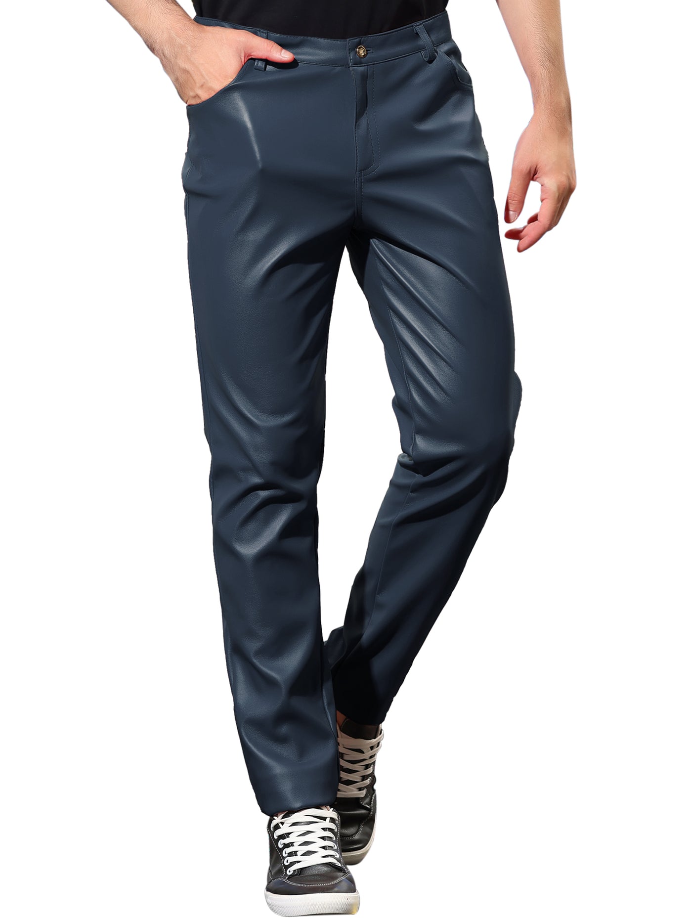 Bublédon Men's Metallic Pants Slim Fit Night Club Disco Shiny Faux Leather Pant