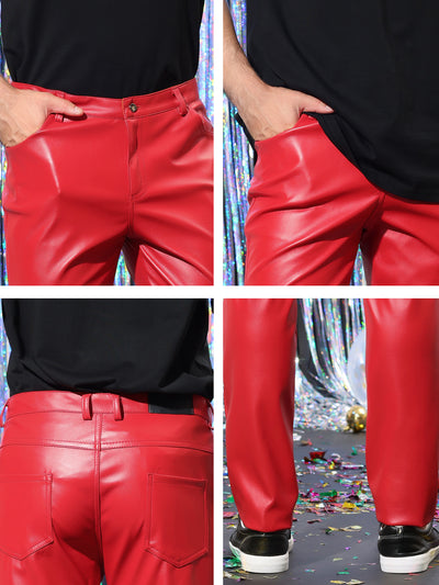 Men's Metallic Pants Slim Fit Night Club Disco Shiny Faux Leather Pant