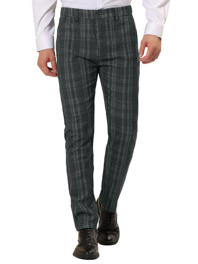Men's Plaid Dress Pants Slim Fit Flat Front Checked Business Pencil Pants