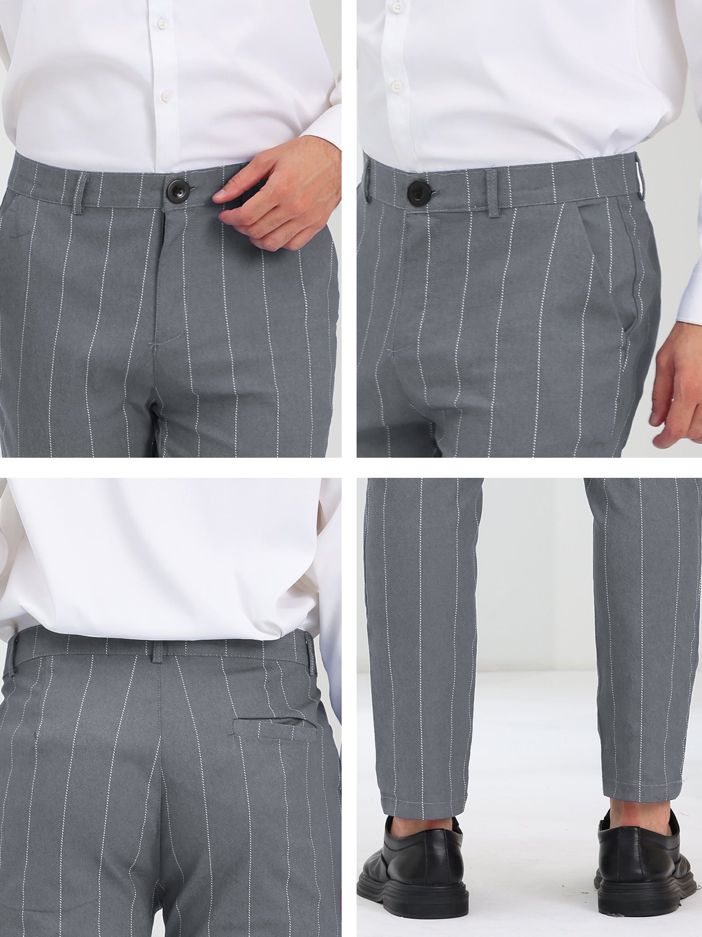 Bublédon Men's Striped Dress Pants Slim Fit Prom Wedding Formal Trousers
