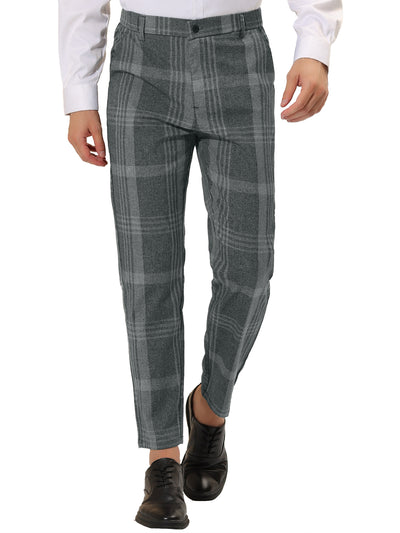 Men's Business Plaid Printed Slim Fit Flat Front Checked Dress Pants