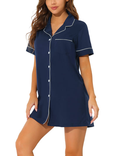 Women's Lounge Summer Short Sleeves Button Down Pajama Shirt Dress