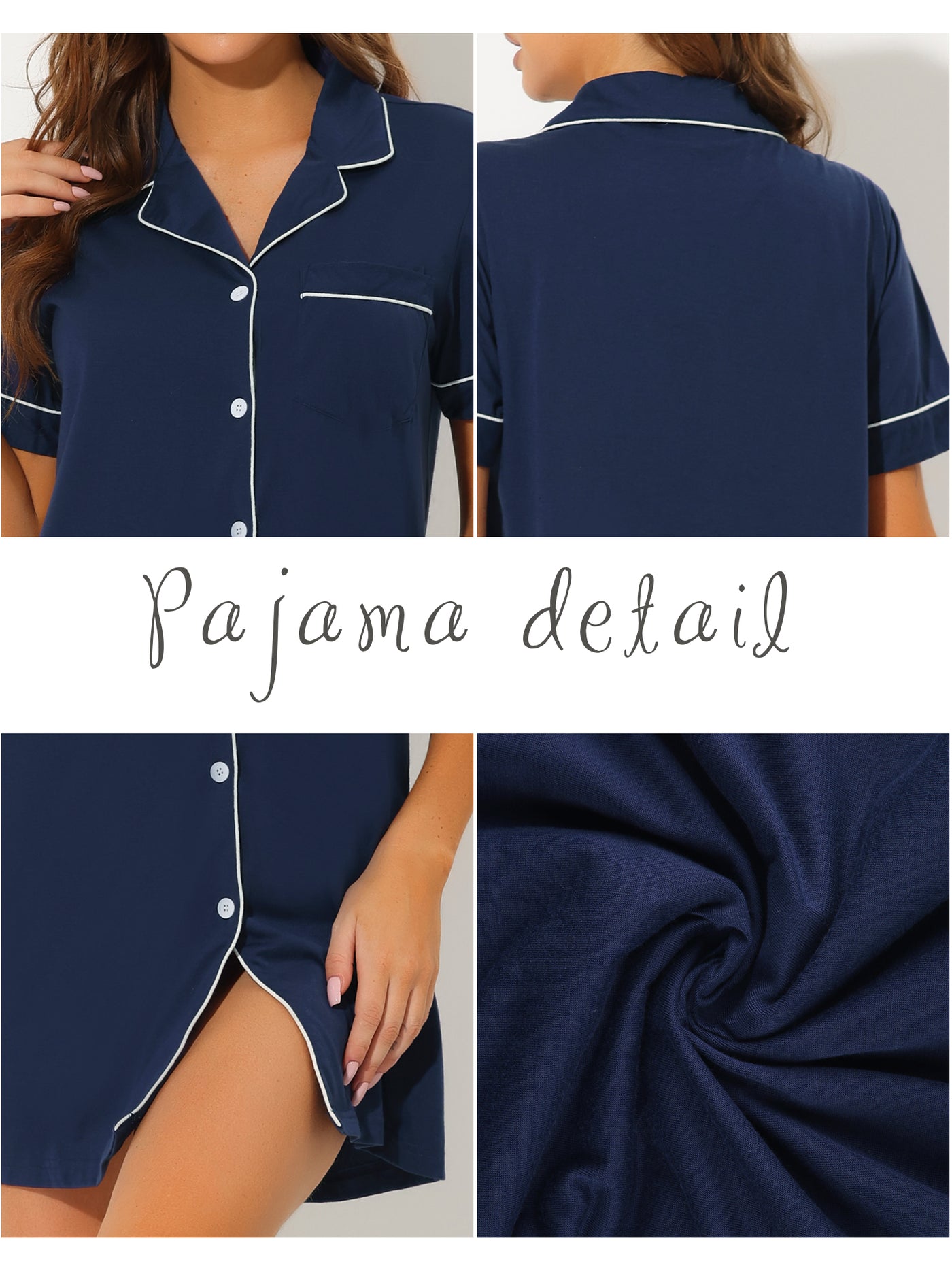 Bublédon Women's Lounge Summer Short Sleeves Button Down Pajama Shirt Dress