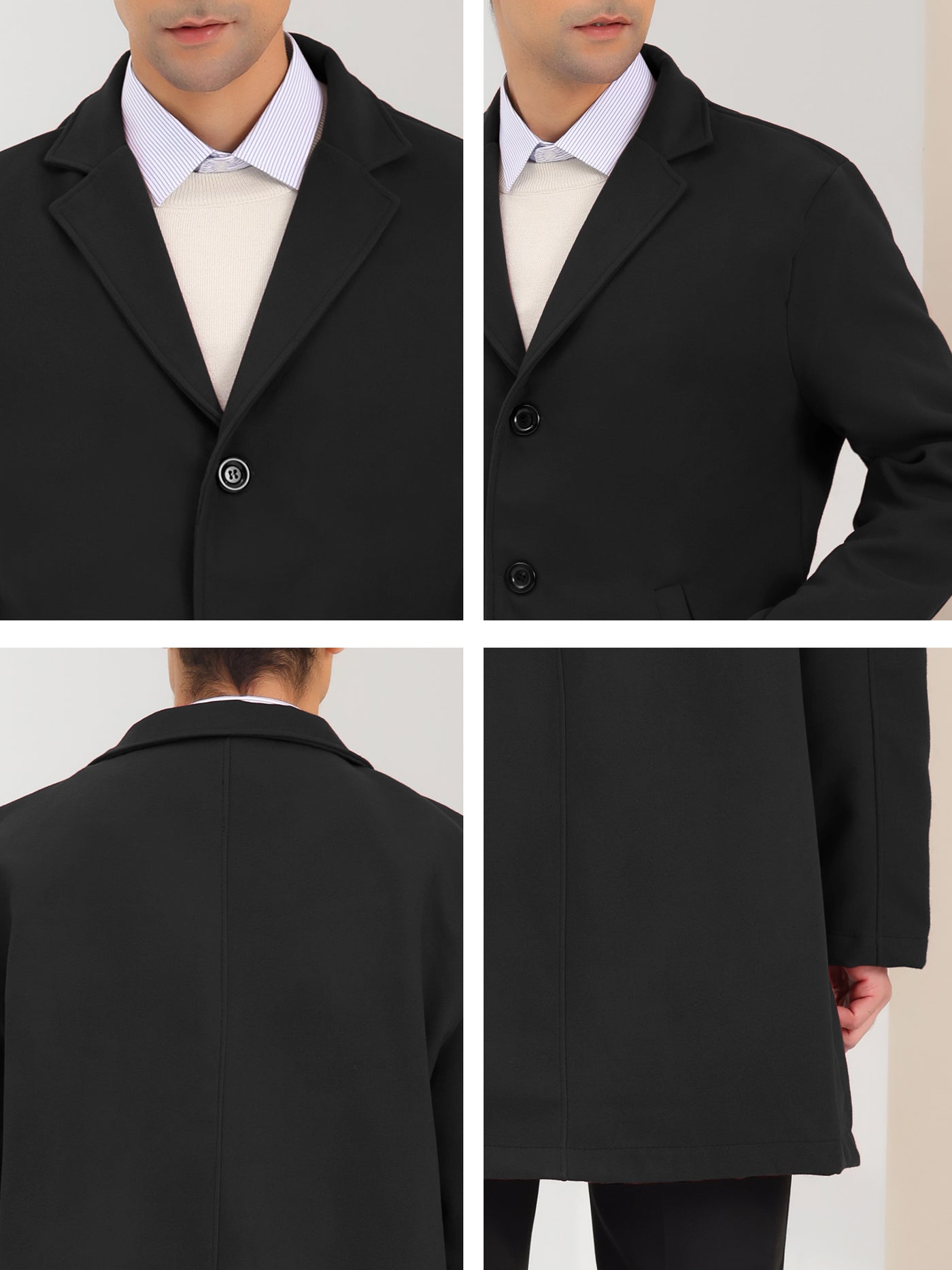 Bublédon Men's Trench Coat Lapel Collar Single Breasted Warm Long Peacoat Overcoat