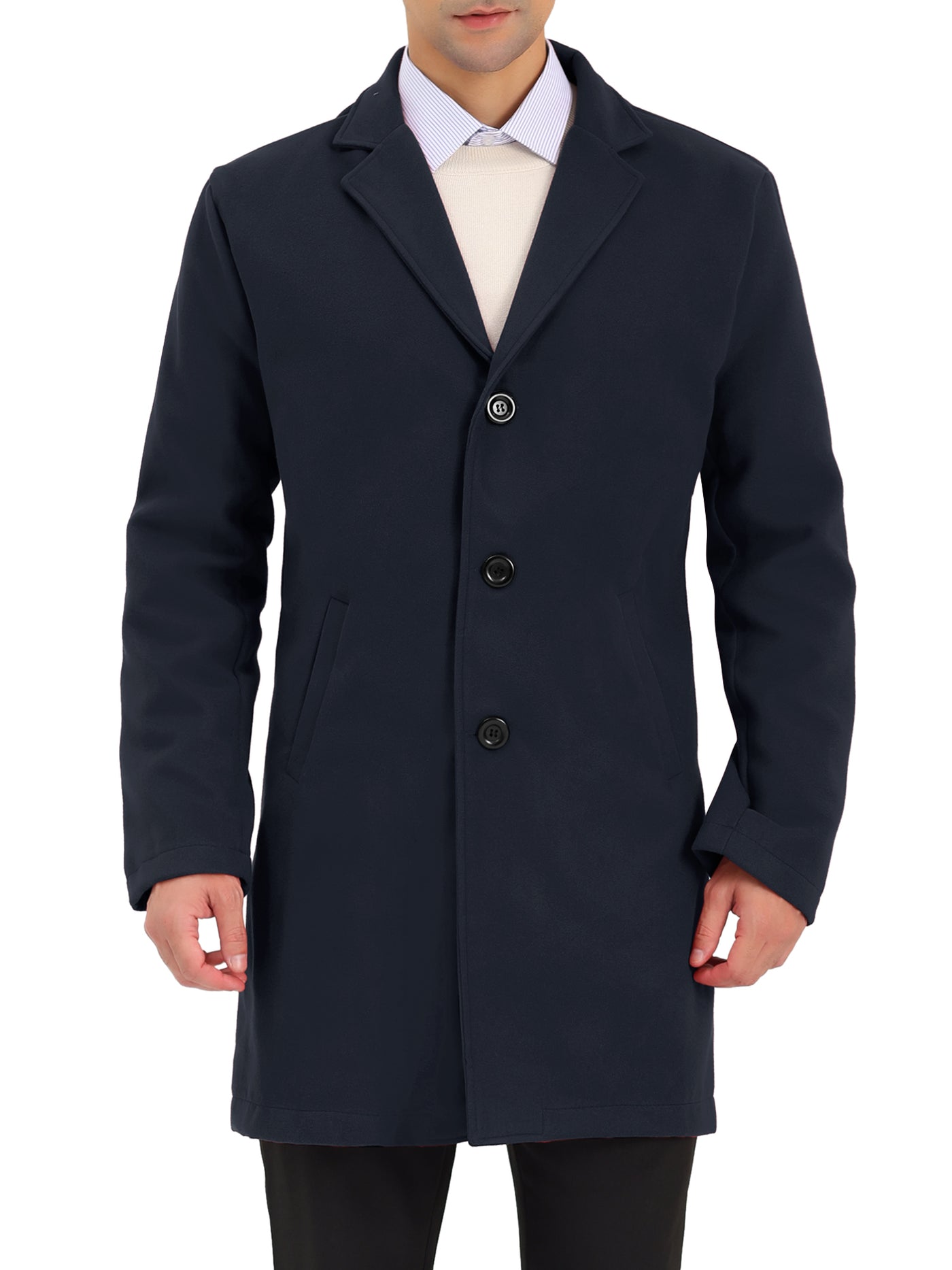 Bublédon Men's Trench Coat Lapel Collar Single Breasted Warm Long Peacoat Overcoat