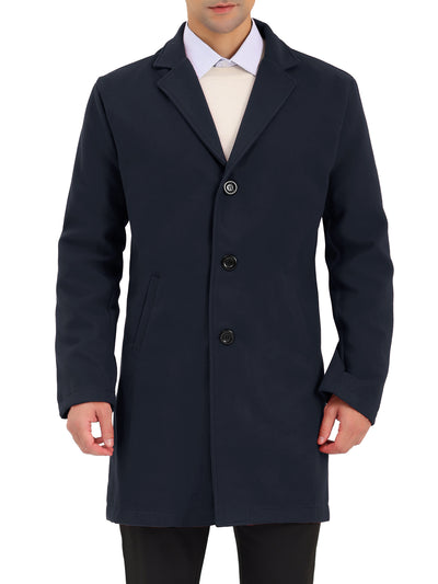 Men's Trench Coat Lapel Collar Single Breasted Warm Long Peacoat Overcoat