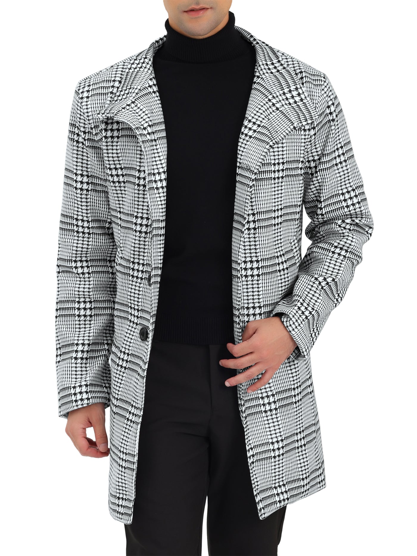 Bublédon Men's Houndstooth Coats Single Breasted Long Plaid Overcoat