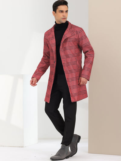 Men's Houndstooth Coats Single Breasted Long Plaid Overcoat