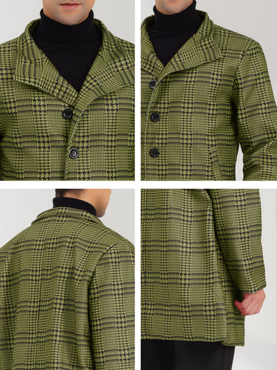 Men's Houndstooth Coats Single Breasted Long Plaid Overcoat