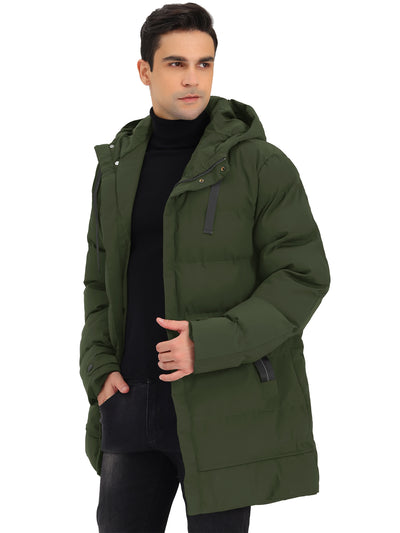 Men's Drawstring Hooded Puffer Jacket Zip Up Parka Long Down Coat