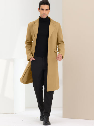 Men's Winter Pea Single Breasted Notched Lapel Long Trench Coat