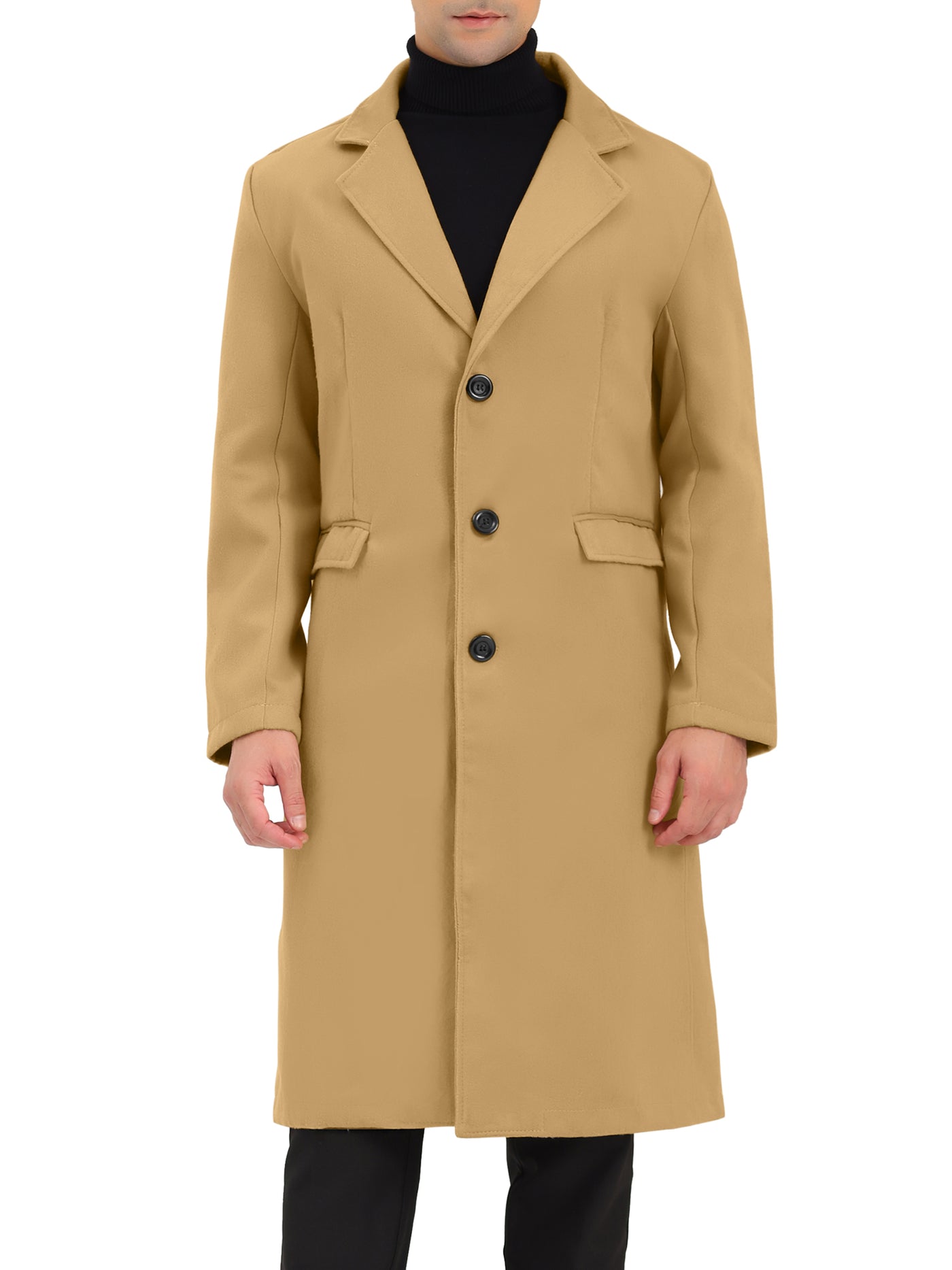 Bublédon Men's Winter Pea Single Breasted Notched Lapel Long Trench Coat