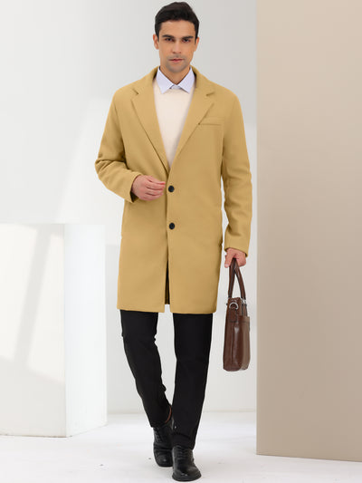 Men's Trench Coat Single Breasted Lapel Collar Mid-Length Solid Overcoat