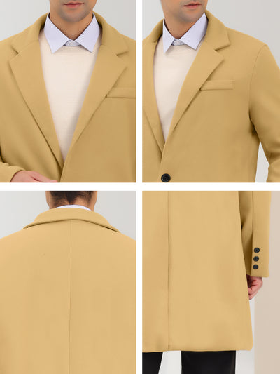 Men's Trench Coat Single Breasted Lapel Collar Mid-Length Solid Overcoat