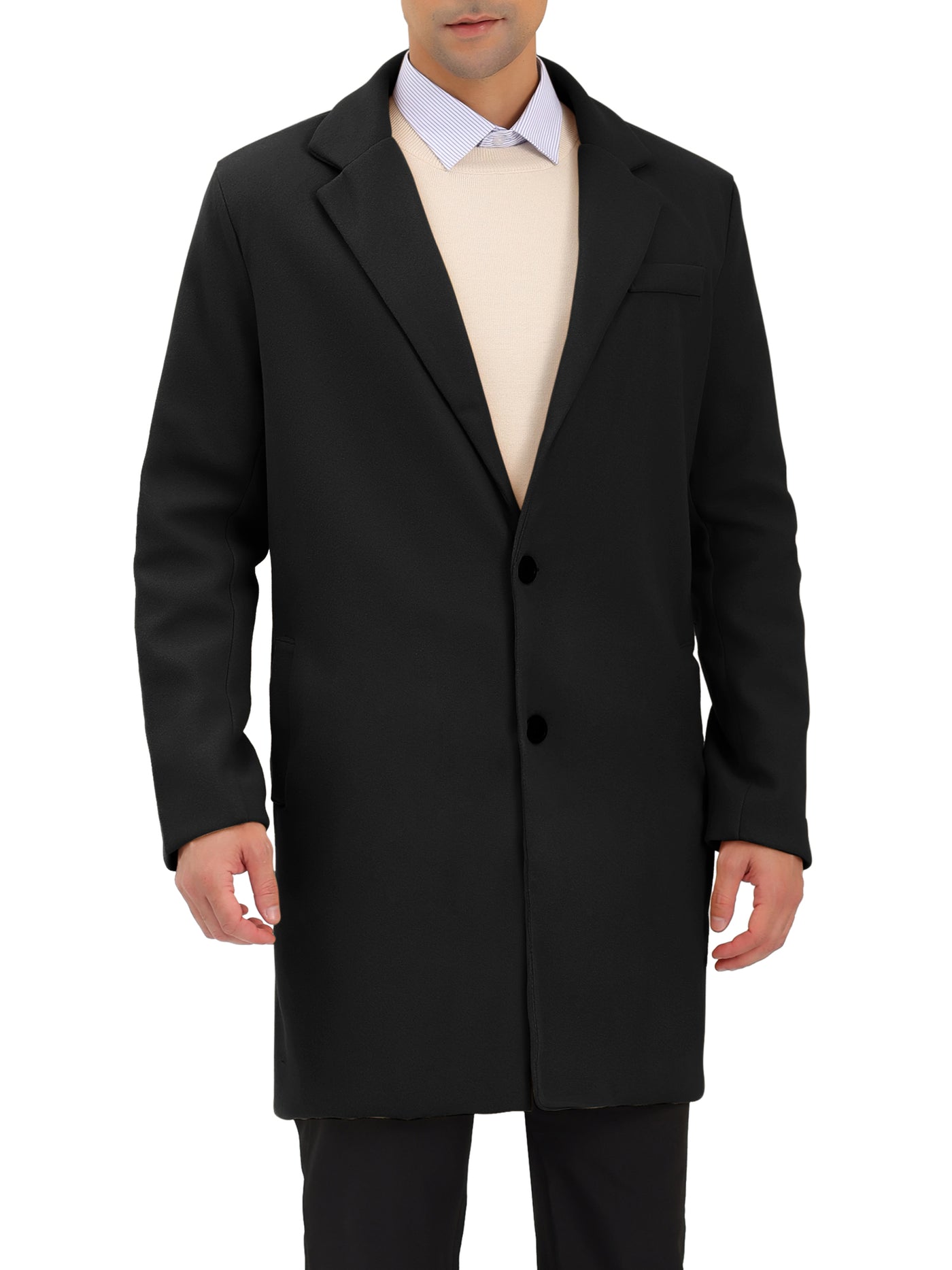 Bublédon Men's Trench Coat Single Breasted Lapel Collar Mid-Length Solid Overcoat