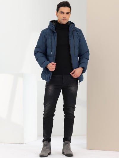 Men's Hooded Puffer Jacket Long Sleeves Zipper Winter Warm Quilted Coat