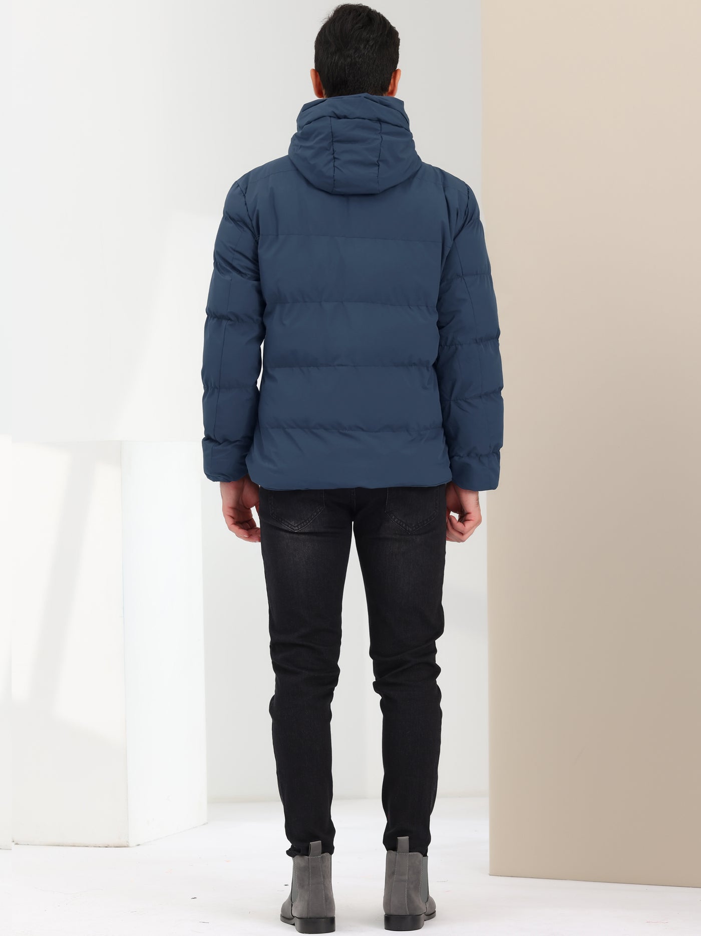 Bublédon Men's Hooded Puffer Jacket Long Sleeves Zipper Winter Warm Quilted Coat