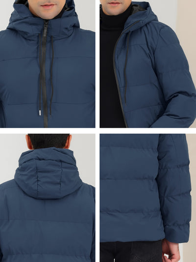Men's Hooded Puffer Jacket Long Sleeves Zipper Winter Warm Quilted Coat