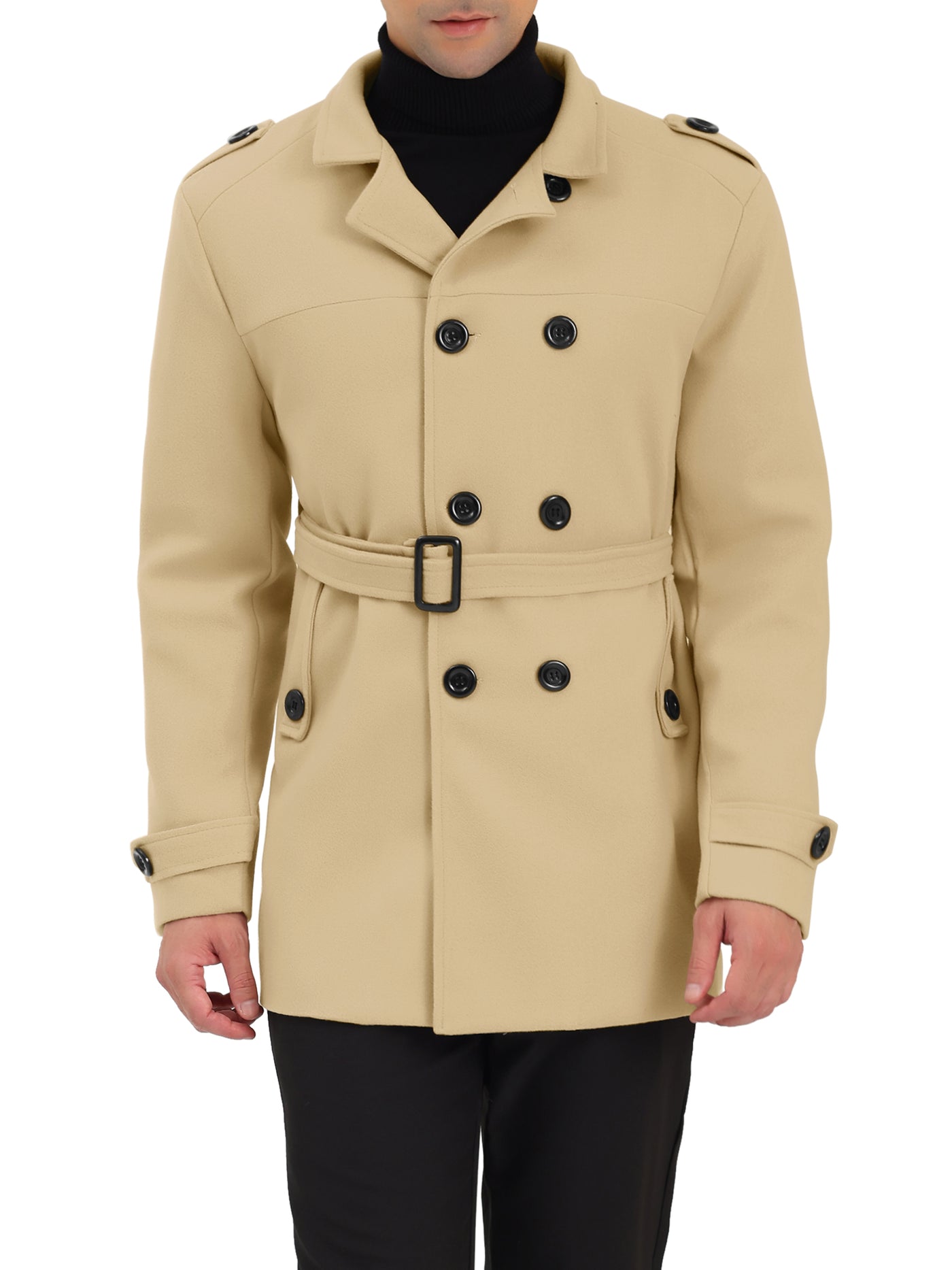 Bublédon Men's Overcoat Slim Fit Double Breasted Notch Lapel Trench Coat with Belt
