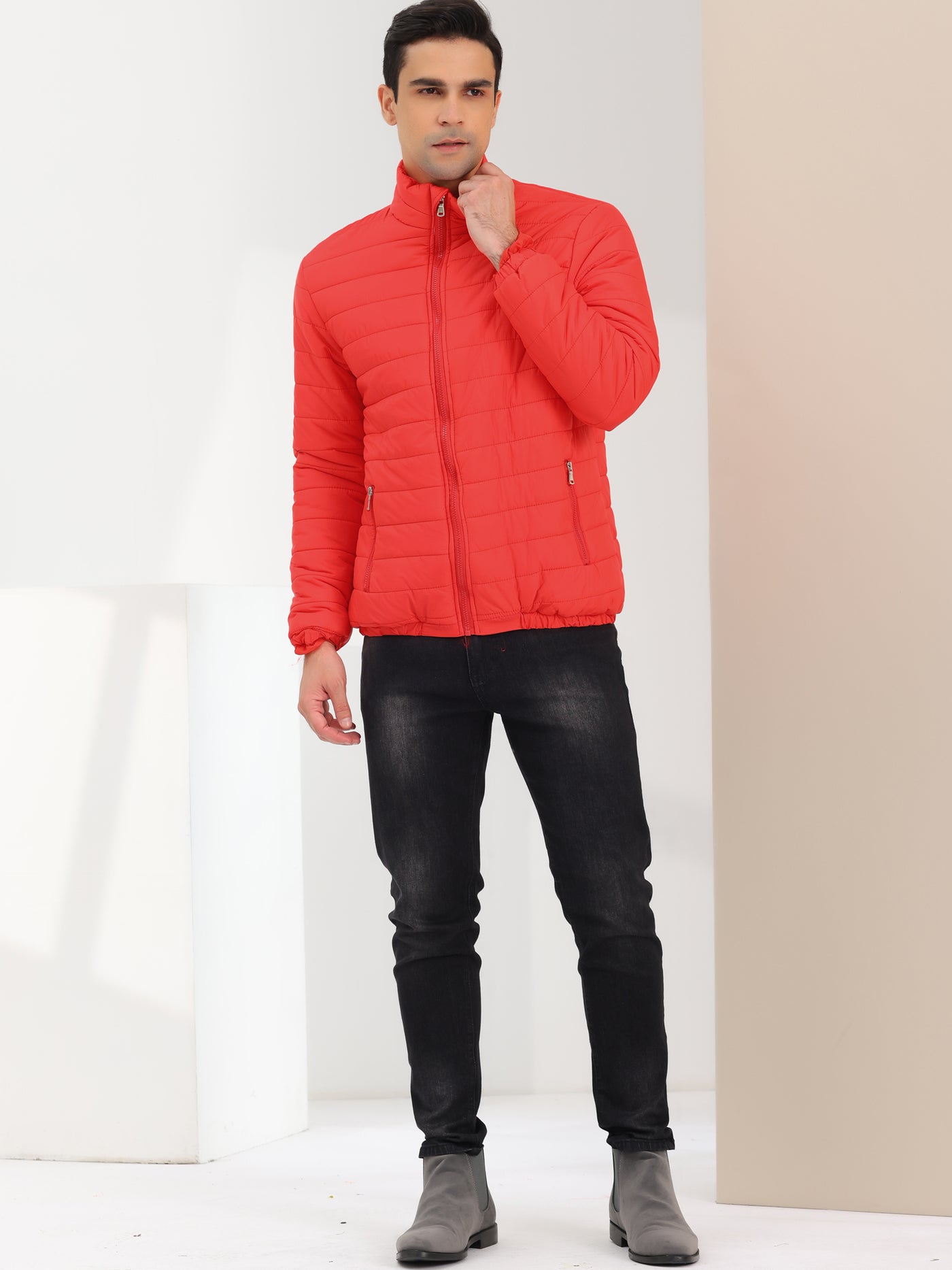 Bublédon Men's Puffer Jacket Winter Warm Full Zip Stand Collar Quilting Coat