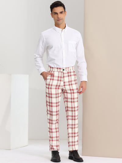 Men's Casual Flat Front Stretch Business Plaid Dress Pants