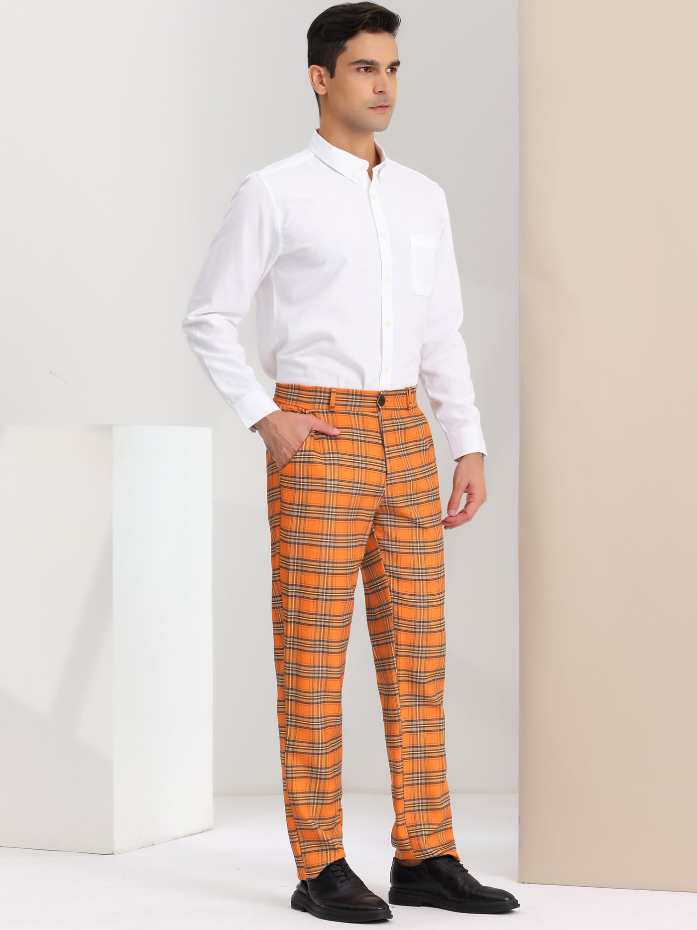 Bublédon Formal Check Business Trousers Plaid Dress Pants