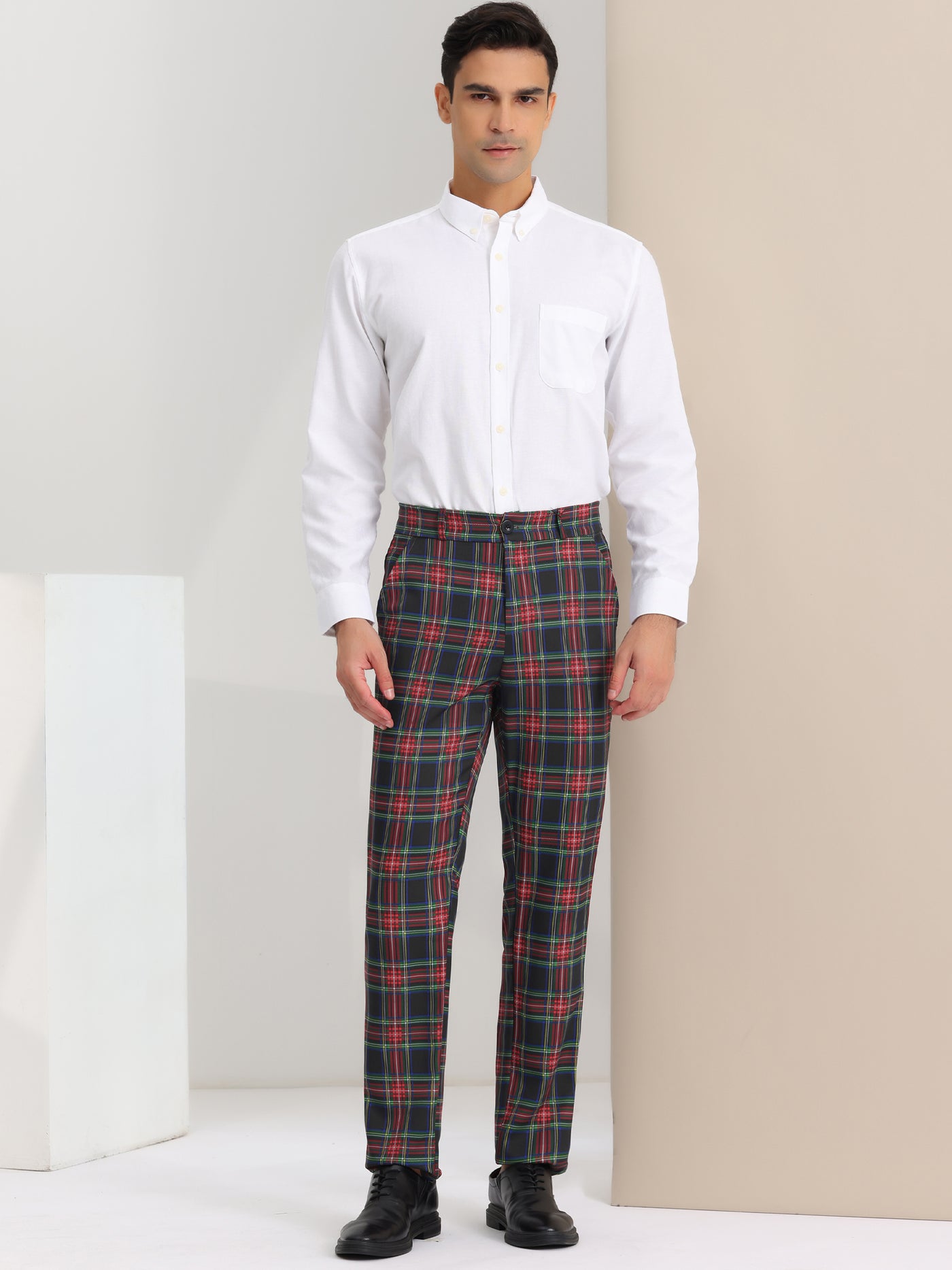 Bublédon Formal Check Business Trousers Plaid Dress Pants