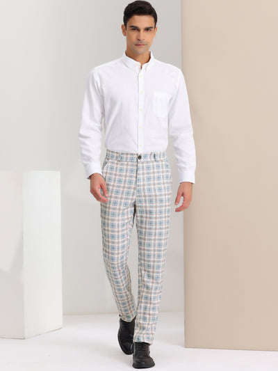 Men's Plaid Business Pants Regular Fit Formal Prom Checked Trousers