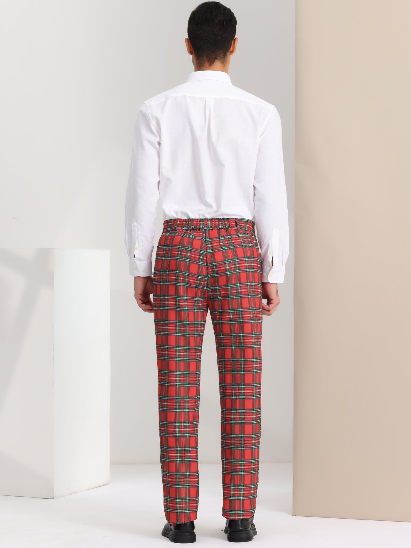 Bublédon Men's Plaid Business Pants Regular Fit Formal Prom Checked Trousers