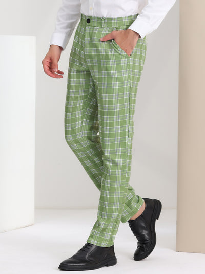 Bublédon Men's Plaid Dress Pants Casual Regular Fit Flat Front Stretch Trousers