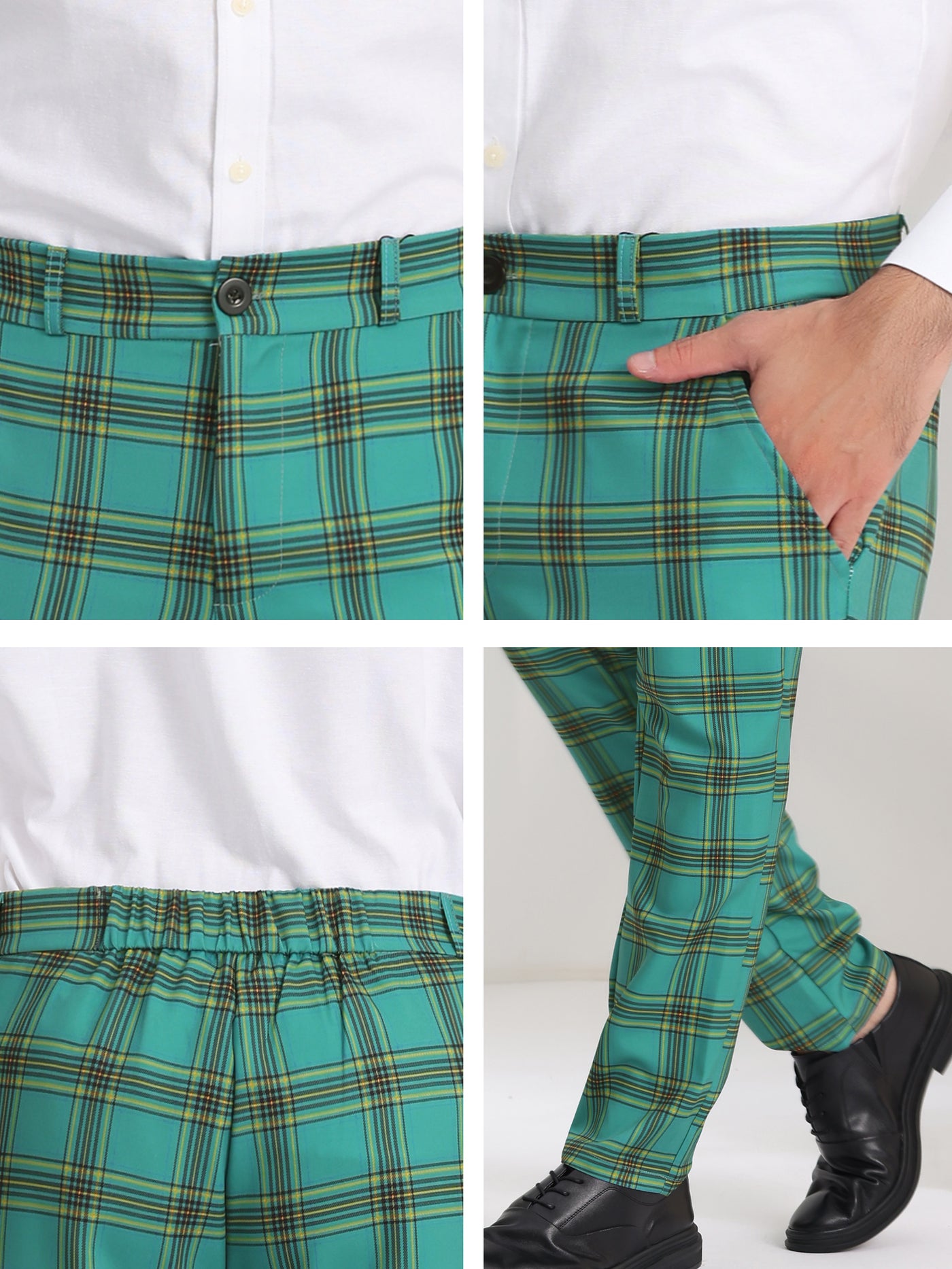 Bublédon Men's Plaid Dress Pants Casual Regular Fit Flat Front Stretch Trousers