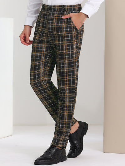 Men's Checked Prom Trousers Regular Fit Formal Plaid Suit Pants