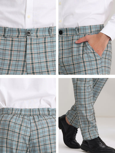 Men's Plaid Dress Pants Casual Regular Fit Flat Front Stretch Trousers