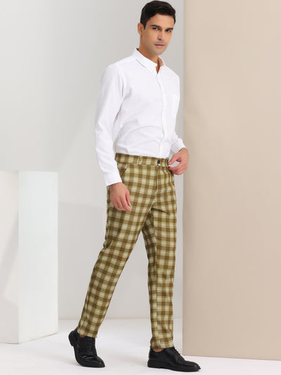Men's Plaid Dress Pants Casual Regular Fit Flat Front Stretch Trousers