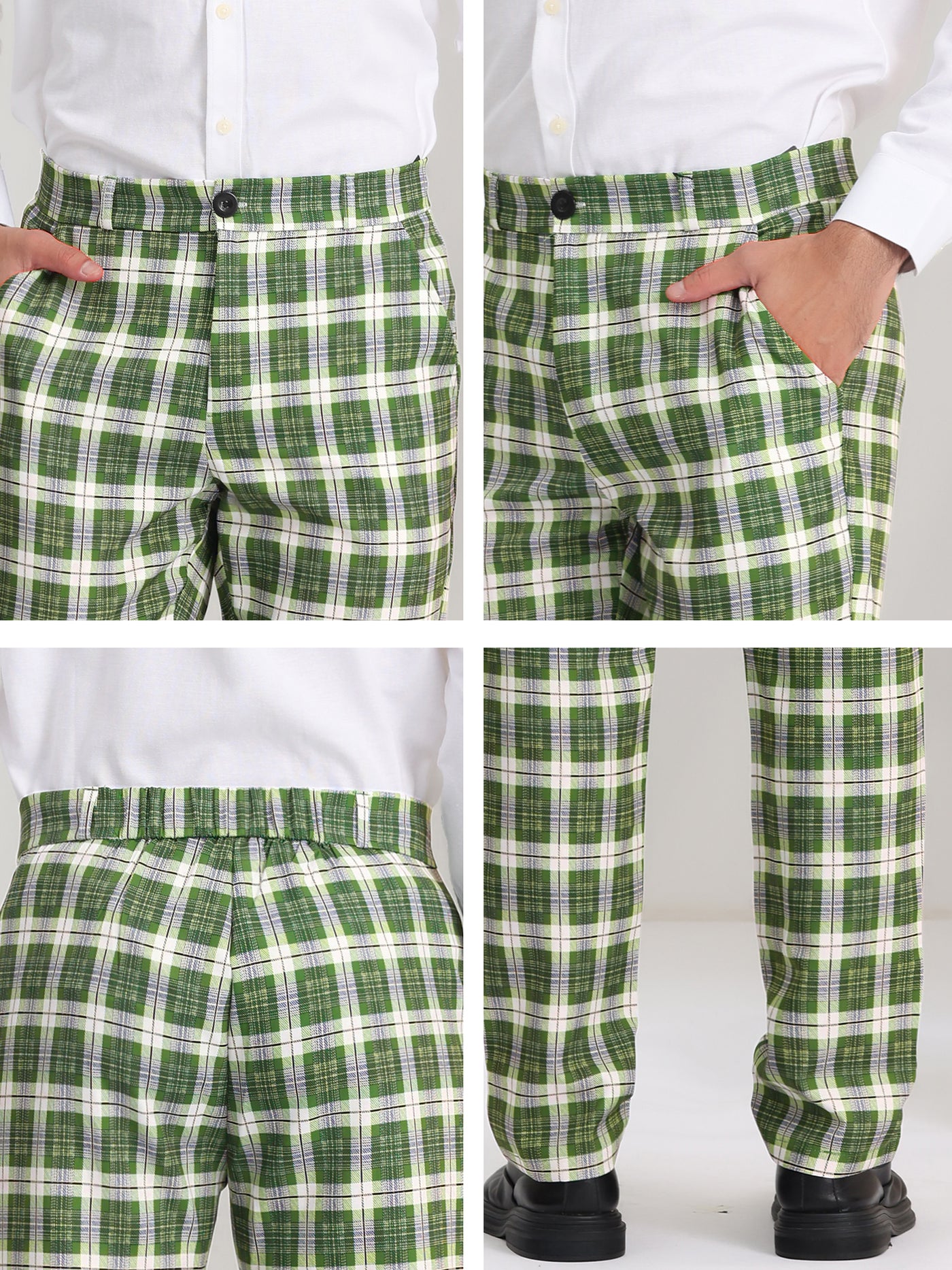 Bublédon Men's Casual Flat Front Stretch Business Plaid Dress Pants