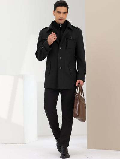 Men's Winter Trench Coat Single Breasted Layered Detachable Lining Pea Coats