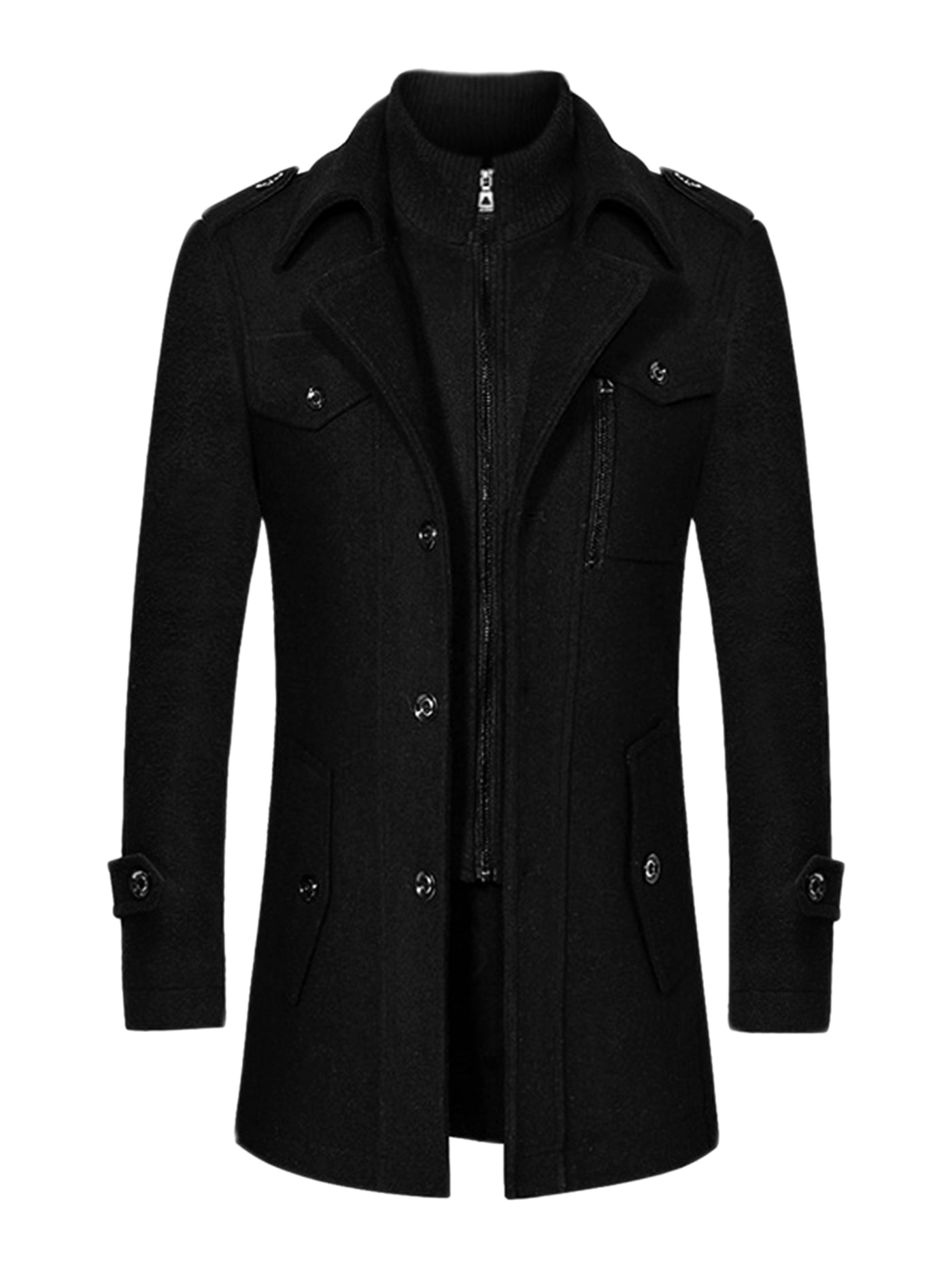 Bublédon Men's Winter Trench Coat Single Breasted Layered Detachable Lining Pea Coats