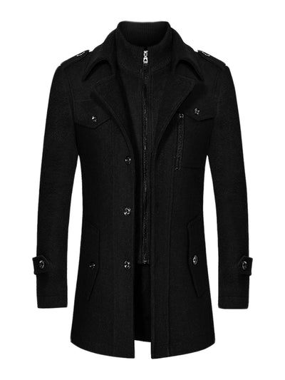 Men's Winter Trench Coat Single Breasted Layered Detachable Lining Pea Coats